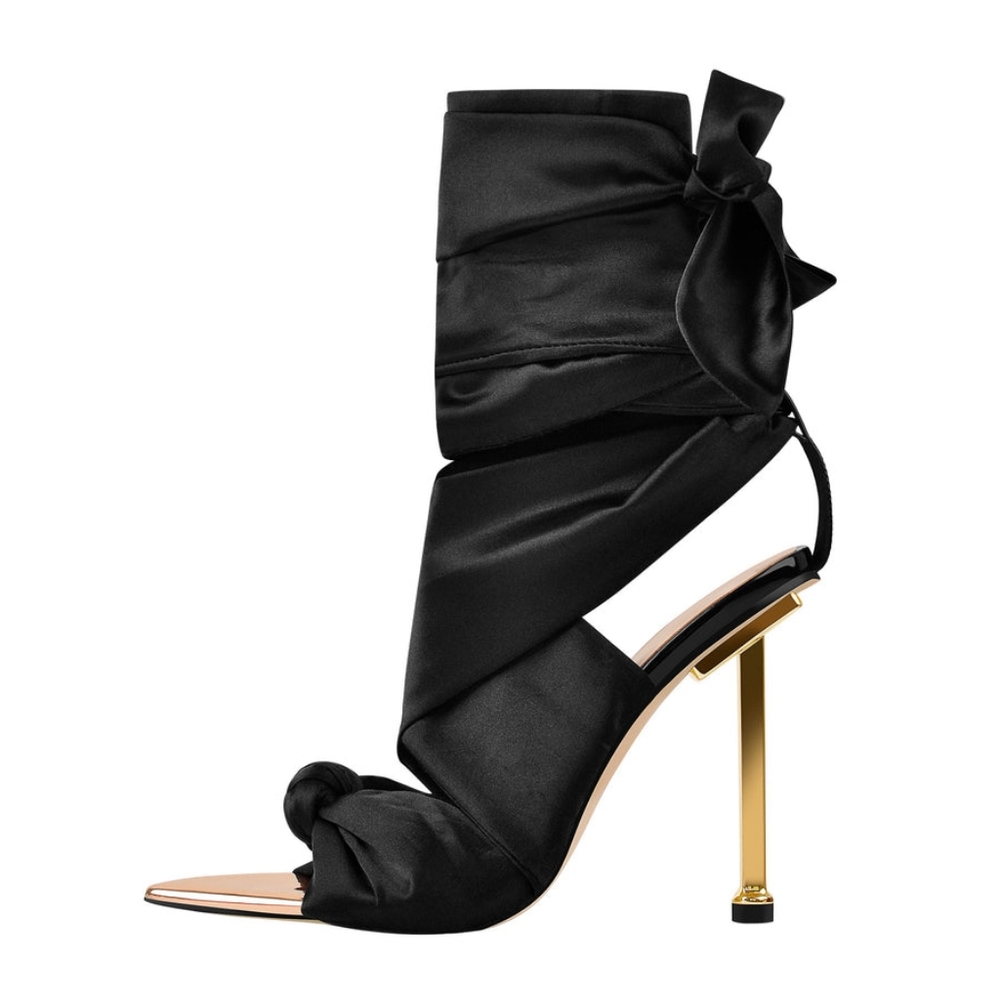 BLACK lace up, peep toe ribbon heels